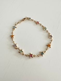 18k Gold Filled Multicolored Gold Star Chain Bracelet, Dainty Bracelet - Etsy Bracelets Preppy, Pola Gelang, Sopot, Star Chain, Jewelry Accessories Ideas, Bracelet Dainty, Dainty Bracelet, Dope Jewelry, Jewelry Lookbook