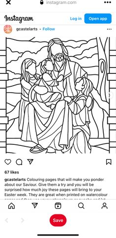 an instagram page with the image of jesus and mary in stained glass on it