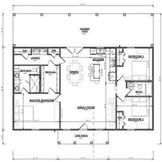 the floor plan for a small cabin with two bedroom and an attached living room area