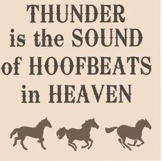 the words thunder is the sound of hoofbeats in heaven on a beige background