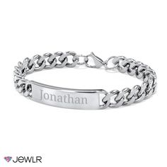 Identify yourself, remember a loved one, or display a special date with this classic engravable ID bracelet. Handcrafted in stainless steel, this 8.5" men's bracelet features a curb-link chain secured with a lobster clasp for just the right fit. Aesthetic Boyfriend Gifts, Birthday Gifts For Boyfriend Diy, Cute Date Ideas, Creative Gifts For Boyfriend, Mens Engagement, Boyfriend Diy, Men's Bracelet, Id Bracelets, Birthday Gifts For Boyfriend