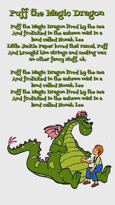 an illustration of a boy sitting on top of a green dragon next to a poem