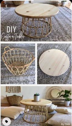 the diy coffee table is made out of wood and wire