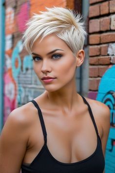 Short Pixie Hairstyles For Thick Hair, Women’s Short Hair Cuts, Short Blonde Pixie Haircuts, Bleach Blonde Pixie, Katy Perry Short Hair, Choppy Messy Short Hair, Mohawk Haircut For Women, Sassy Pixie Haircut, Cheveux Courts Funky