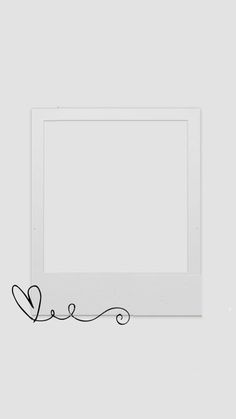 the word love is written in black ink on a white paper with an empty frame