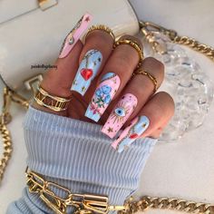 2023 Summer Nails, Money Nails, Peeling Nails, Summer Nails Art, Best Press On Nails, Evil Eye Nails, Witchy Nails, Hippie Nails, Edgy Nails