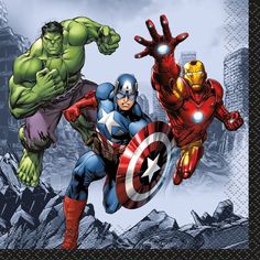 the avengers and captain america characters are flying through the air with their arms in the air