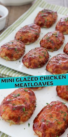 mini glazed chicken meatloaves on a white plate