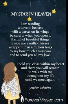 a poem with an angel standing in front of the stars