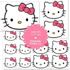 hello kitty cut outs are shown with pink bows on the top and bottom, as well as