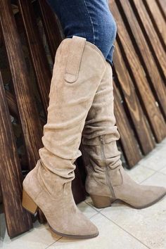 Taupe Boots Outfit, Fall Boots Tall, Tan Boots Outfit, Beige Boots Outfit, Knee High Boots Winter, Wrap Sweater Dress, Taupe Boots, Beige Boots, Holiday Clothes