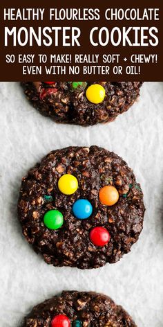 chocolate monster cookies with m & m candies on top