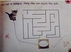 the cat is hungry help the cat reach the milk in the maze with his tail