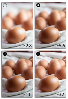 four pictures showing different stages of brown eggs