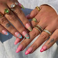 Tie Dye Nails, Funky Nail Art, Heart Tip Nails, Nail Design Stiletto, Nail Design Glitter, Funky Nails