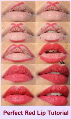 Perfect Red Lips Tutorial, Apply Red Lipstick, Red Lips Tutorial, Lips Tutorial, Perfect Red Lips, Best Makeup Tutorials, Makeup Order, Makeup Blue