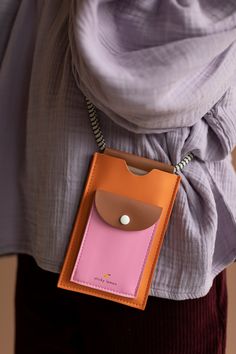 Leather Phone Pouch, Orange Syrup, Practical Fashion, Colour Blocking, Mobile Phone Bag, Phone Pouch, Leather Projects, Leather Bags Handmade, Pouch Bag