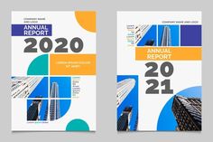 the annual report cover is shown in two different colors and sizes, with an image of skyscraper