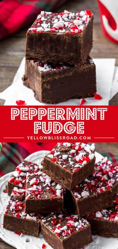 peppermin fudge brownies on a plate with red and white sprinkles