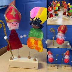 several different pictures of small figurines made out of paper machs and other items