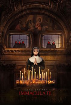 the immacculate movie poster with nun in front of candles and other images