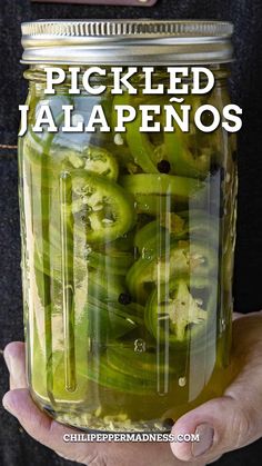 Holding a jar of the homemade Pickled Jalapeños. Jalapeno Canning, Pickled Jalapenos Recipe, Pickled Jalapeno Recipe, Pickled Jalapeno, Pickled Jalapeno Peppers, Pickled Jalapenos, Pickled Jalapeños, Jalepeno Recipes