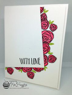 a close up of a card with roses on it and the words with love written in black