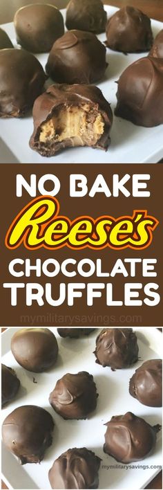 no bake reese's chocolate truffles are on a white plate