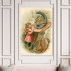 Warm up your nursery and kid´s rooms with these whimsical prints based on classic book illustrations. Styled, printed, and hand-stretched by The Oliver Gal Artist Co. these high-quality pieces will add a touch of vintage and color to your rooms. Each premium canvas is 100% free of any harmful materials, created in a sustainable production environment, and hand-stretched over FSC-certified wood. Size: 54" H x 36" W x 1.5" D | Oliver Gal Alice & the Caterpillar 1898 - Canvas Art 54.0 H x 36.0 W x Book Illustration, Alice And The Caterpillar, Sci Fi Wall, Fantasy Wall Art, Youth Decor, Classic Book, Book Illustrations, Fairy House, Oliver Gal