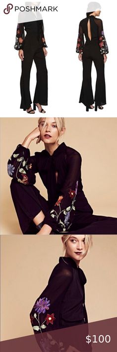 Free People Smoke Ring Wide Leg Jumpsuit Black Bohemian Style, Style Elegant Chic, Stylish Jumpsuit, Jumpsuit Black, Free People Pants, Sheer Sleeves, Formal Event