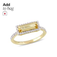 in stock Baguette, Yellow Plates, Citrine Gemstone, Baguette Cut, Halo Ring, Halo Rings, White Sapphire, Citrine, Beautiful Rings