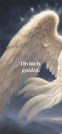 an angel with large white wings and the words, divinely guided written on it