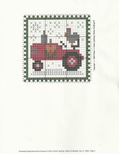 a cross stitch pattern with a dog driving a red car