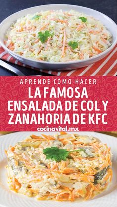 two plates with food on them and the words la famosa ensalada de coley zanadia de kfc