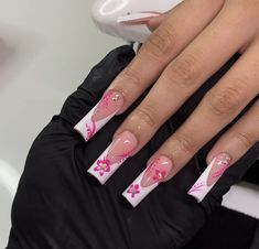 Pink Freestyle Nails, Freestyle Nails, Stylish Nails Designs, Edgy Nails, Acrylic Nail Tips