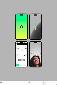 three iphones with different designs on them, one is green and the other is white