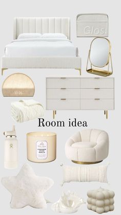 the room is all white and has gold accents