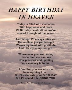 a poem written in the clouds that says happy birthday in heaven