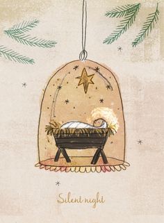 a christmas ornament with a baby in a manger