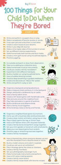 the top ten things for your child to do when they're bored info sheet