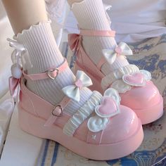 Customized Product, is not eligible for return. Ship In 7-15 Days. Fabric Material: Pu Color: Pink, Beige, Black, Blue Heels Height: 5cm/1.97" Cute Shoes Heels, Kawaii Shoes, Heart Black, Girly Shoes, Blue Heels, Aesthetic Shoes, Pink Shoes, Really Cute Outfits, Kawaii Clothes