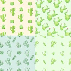 four different cactus patterns in pastel colors