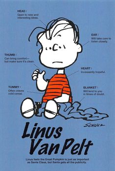 an image of a cartoon character with the words linus van pelt