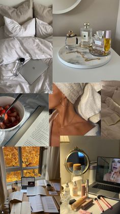 a collage of photos with various items in them