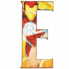 the letter e is made up of iron man's armor and lightening his eyes