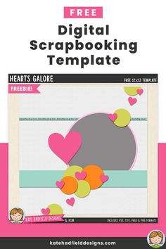 the free digital scrapbooking template for valentine's day with hearts on it