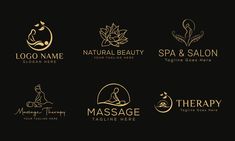 logos for spa and salons with gold color on black background stock photo - premium, code