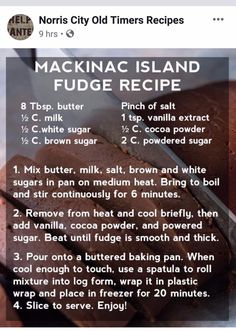 the recipe for mackinac island fudge recipe