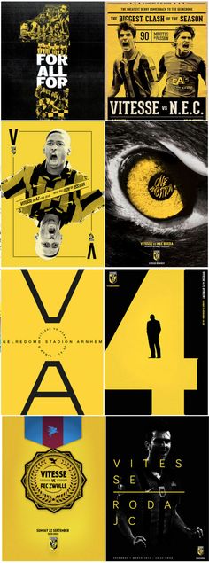 the movie posters are all different colors and sizes, but one is black and yellow