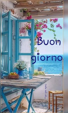 an image of a table with flowers on it and the words buon giorno